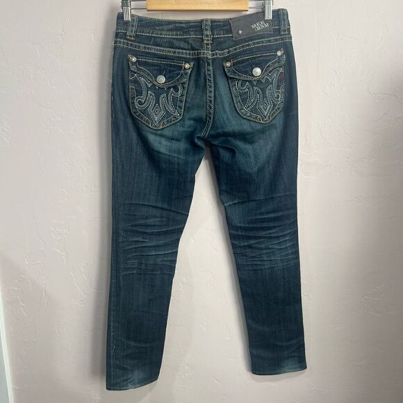 MEK Denim Mazatlan Boot Cut Buckle Flap Pocket Denim Jeans 27x34 Distressed - Picture 5 of 8